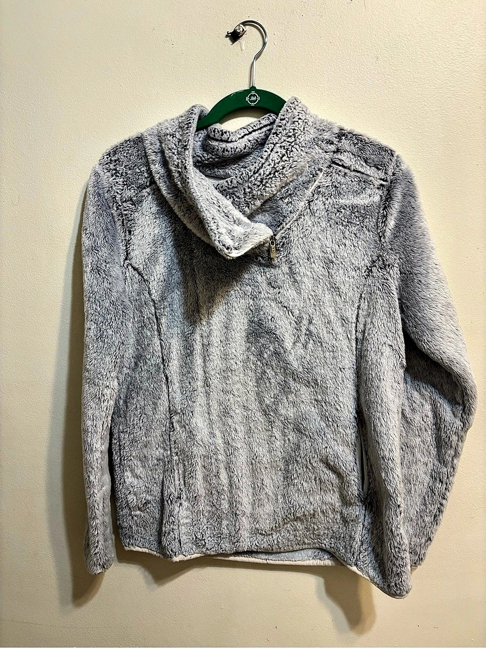 St. John's Bay Active Plush Faux Fur Asymmetrical Cowl Neck Pullover Gray Medium